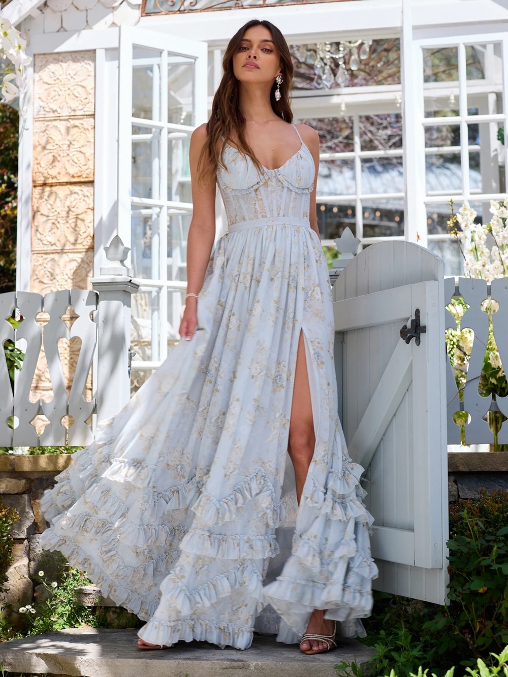 V. Chapman Carmen Dress in Victorian Blue Roses